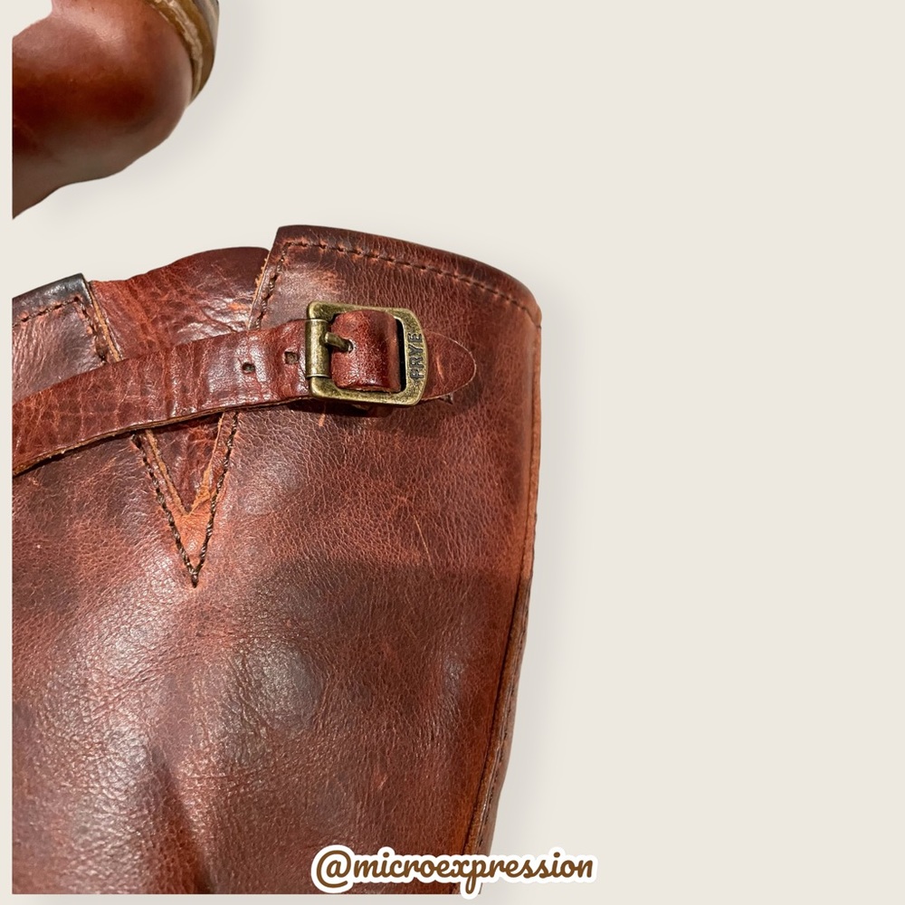 $388 Frye Mildred Brown English Engineer Leather Buckled Heeled Riding Boots - Picture 9 of 14